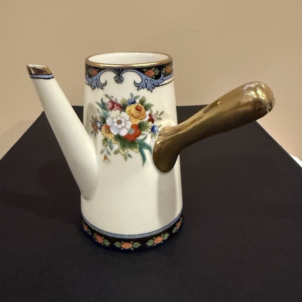 Noritake Small Floral Porcelain Coffee Pot Gold Handle Hand Painted Japan